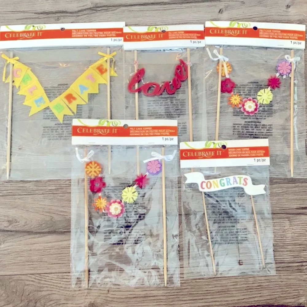 5 Celebrate It Felt Cake Toppers NEW